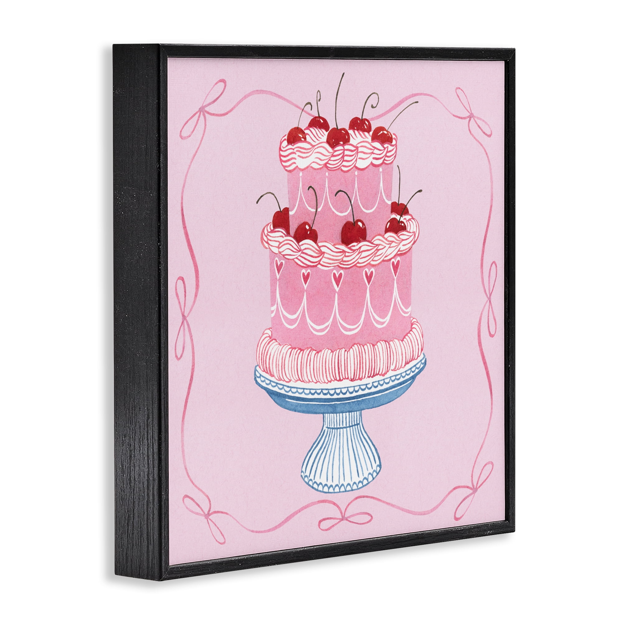 Stupell Industries Romantic Pink Cherry Cake Black Framed Giclee Art, design by Grace Popp