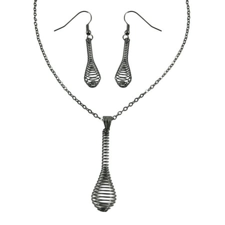 Gunmetal Spiral Wire Drop Necklace / Earrings Set