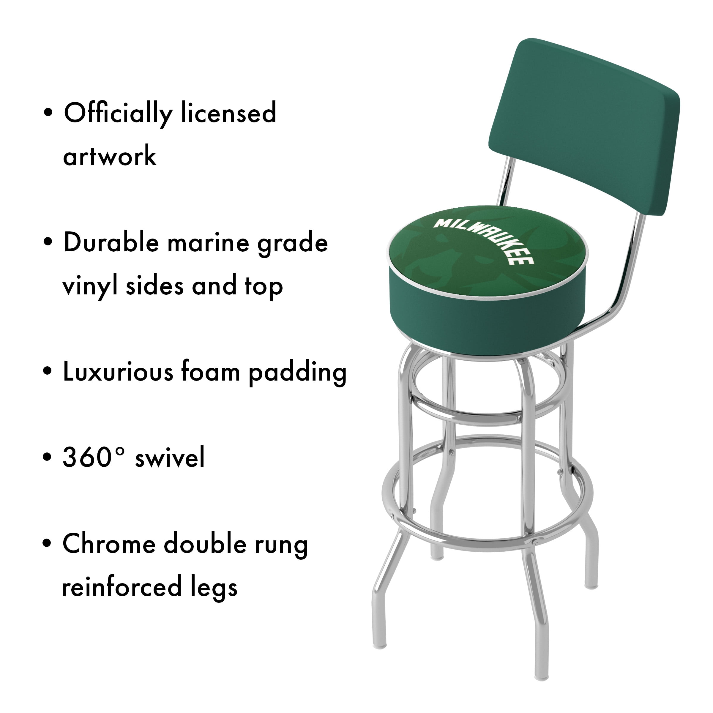 Trademark Gameroom Milwaukee Bucks Fade Bar Stool with Back Rest