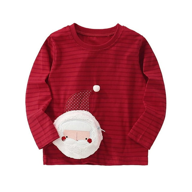 PMVFHDE Sweat-Shirt de Noël Imprimé Festif pour Filles Chandail à Manches Longues Col Rond Haut Confortable Doux Tenue Décontractée de Vacances Rouge, 7-8 Ans