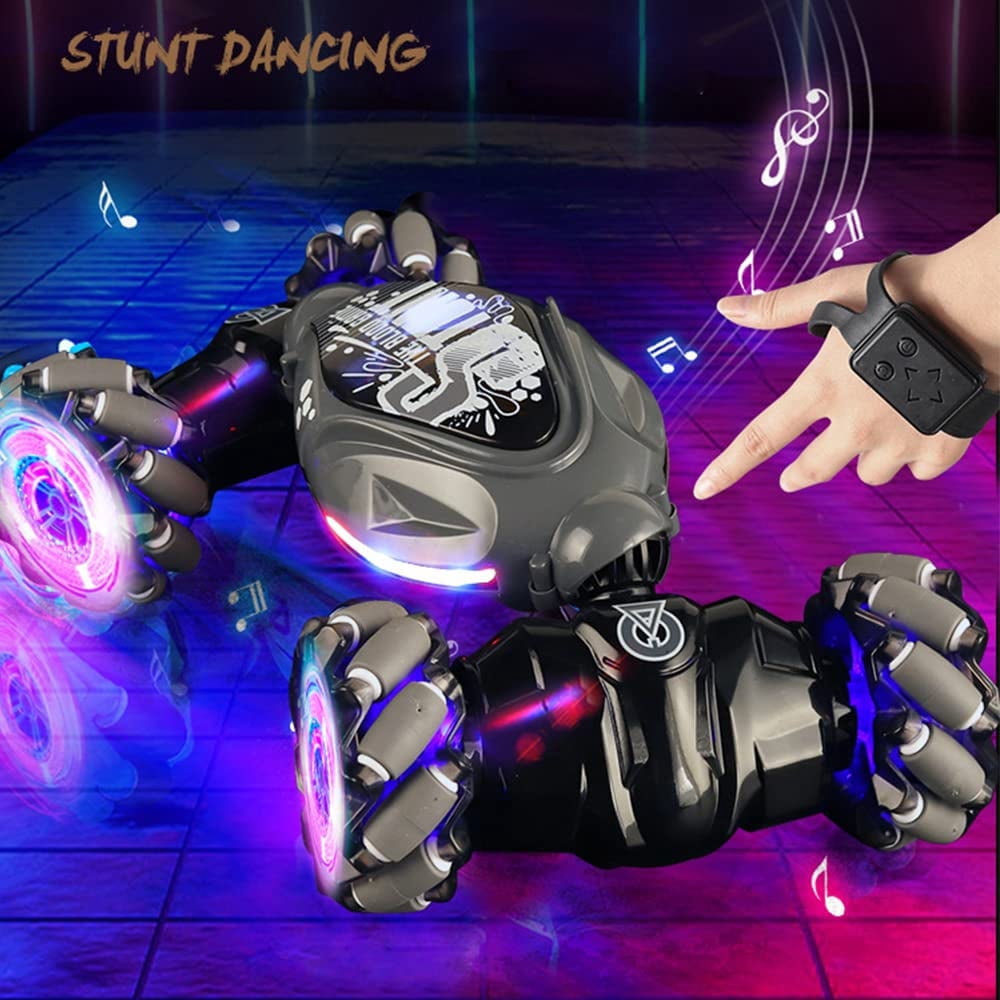 Gesture Sensing RC Stunt Car with Light & Music,Gesture Sensing Twist Car,Drift Stunt 2.4GHz Remote Control Cars, 360° Flips Rotating Off Road Vehicle for Kids Gifts (Black)