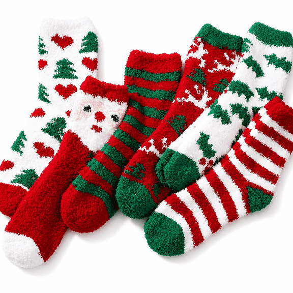 FLORNIX Women Christmas Fuzzy Socks, Fluffy Socks, Winter Warm Cozy Striped Socks, Crew Socks, Adult Home Slipper Socks