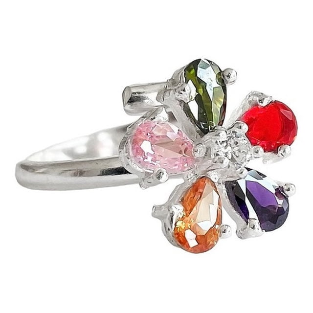 JOYARIS Anillo Flor 5 Pétalos Con Zirconias De Colores De Plata .925 AN-0000228