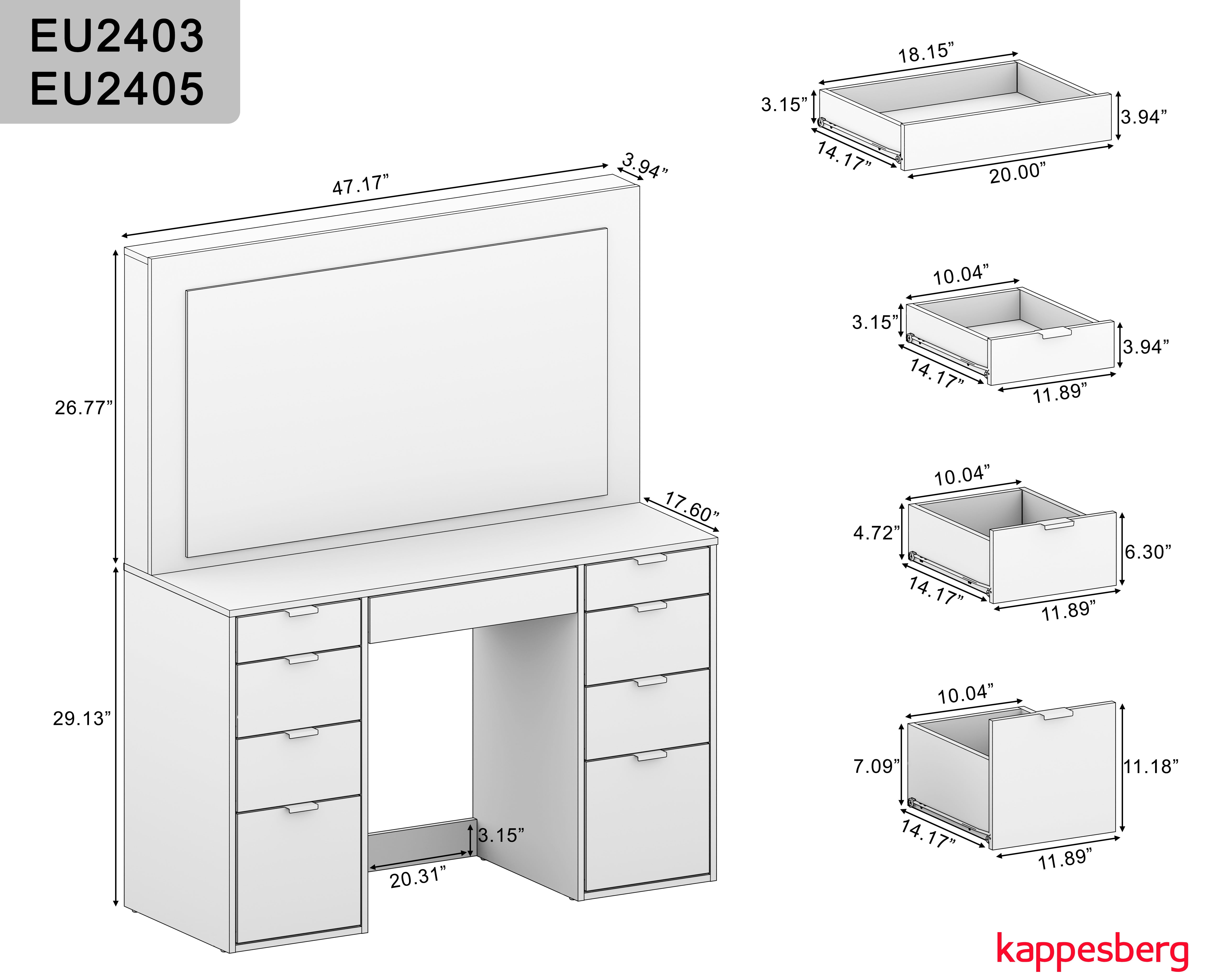 Kappesberg Gigi Vanity Table: Style, Functionality, and Organization for Your Space, for Adults and Teens - White