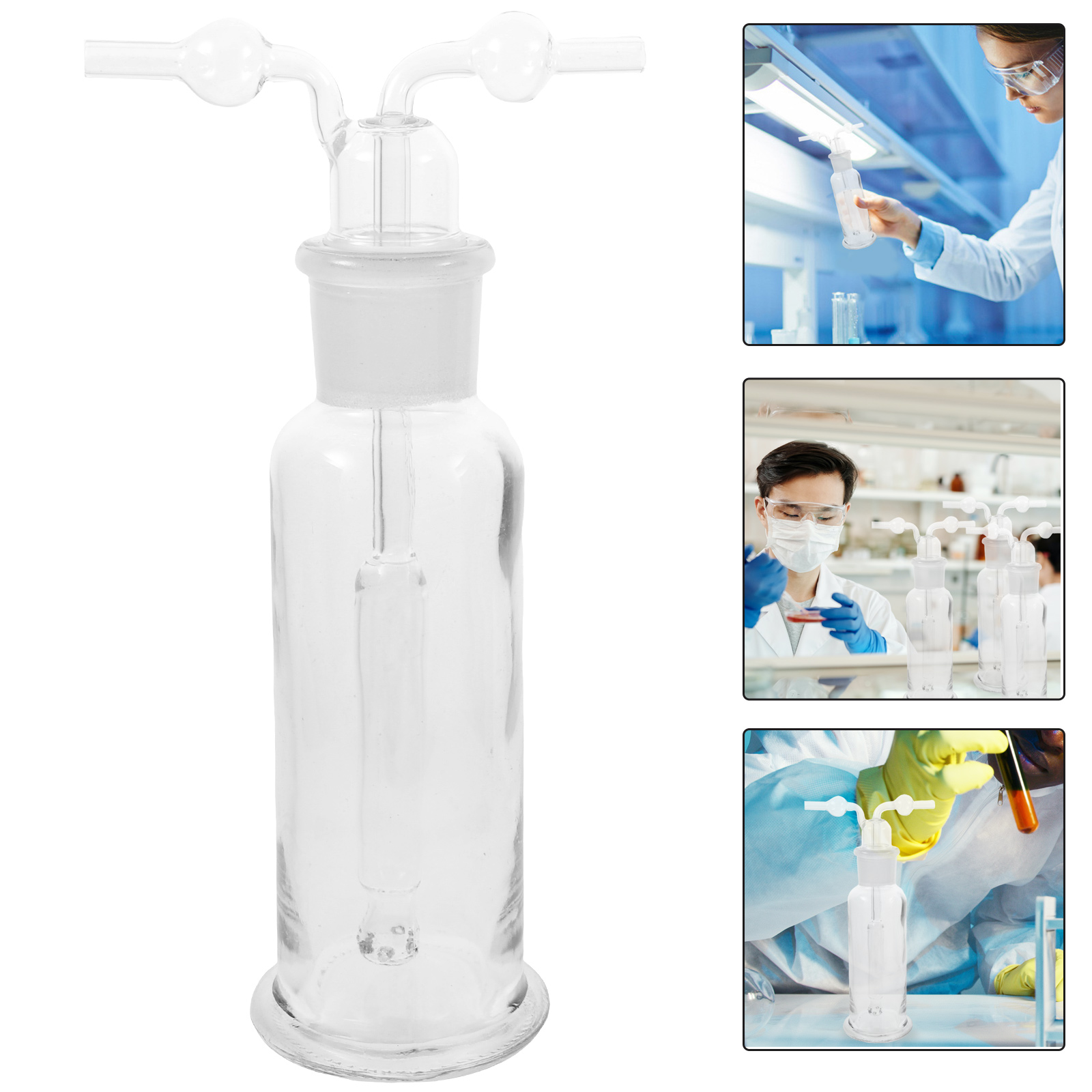 Gas Washing Bottle Two Bend Tubes Gas Wash Bottle Gas Bubbler 250ml for
