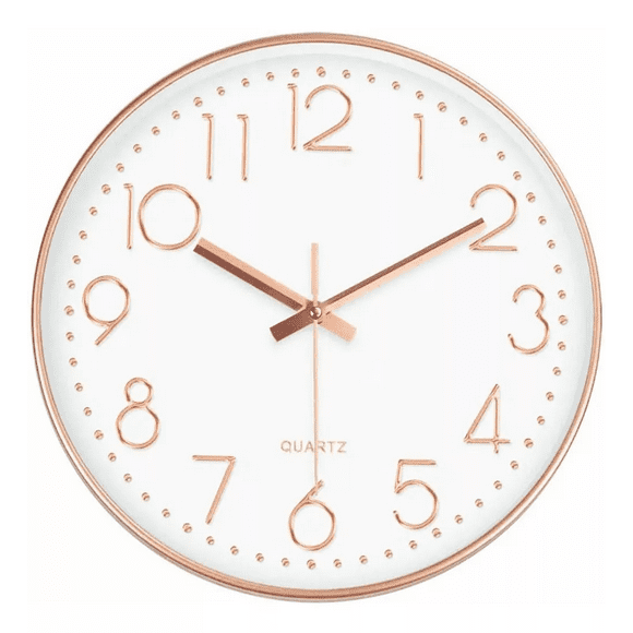 Reloj De Pared Dormitorio Y Salón Cuarzo Blanco Borde dorado