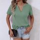 thumbnail image 5 of Mujeres de Verano Tops Nuevo Color Sólido Cuello en V Manga Corta con una Hendidura en el Doblado, Poliéster, 5 of 8