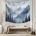 thumbnail image 5 of Blue Mountain Peak Large Tapestry for Bedroom Wall Hanging Tapestry, Forest Tree Bird Fog Landscape Ceiling Backdrop Tapestries Poster Blanket Wall Decor for Teens Room Living Room Dorm 86" x 104", 5 of 8