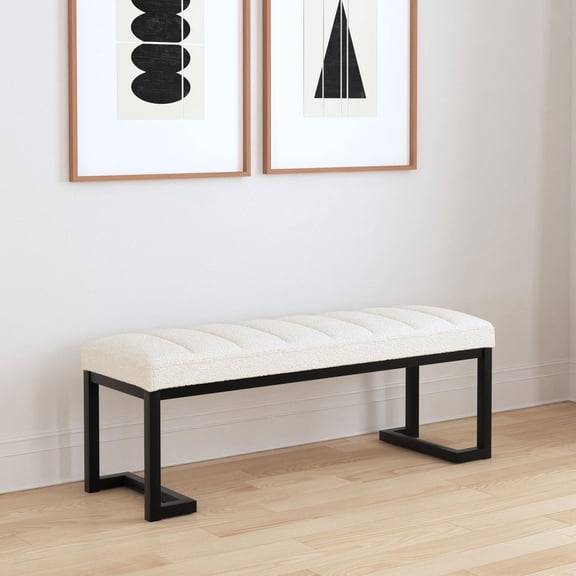 Bedroom Stool Mira Vanilla Boucle Upholstered Tufted Accent Bench,Wooden Bedroom Bench