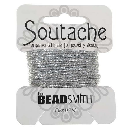 Soutache Cord - BeadSmith Textured Metallic Soutache Braided Cord 3mm Wide - Silver (3 Yards)