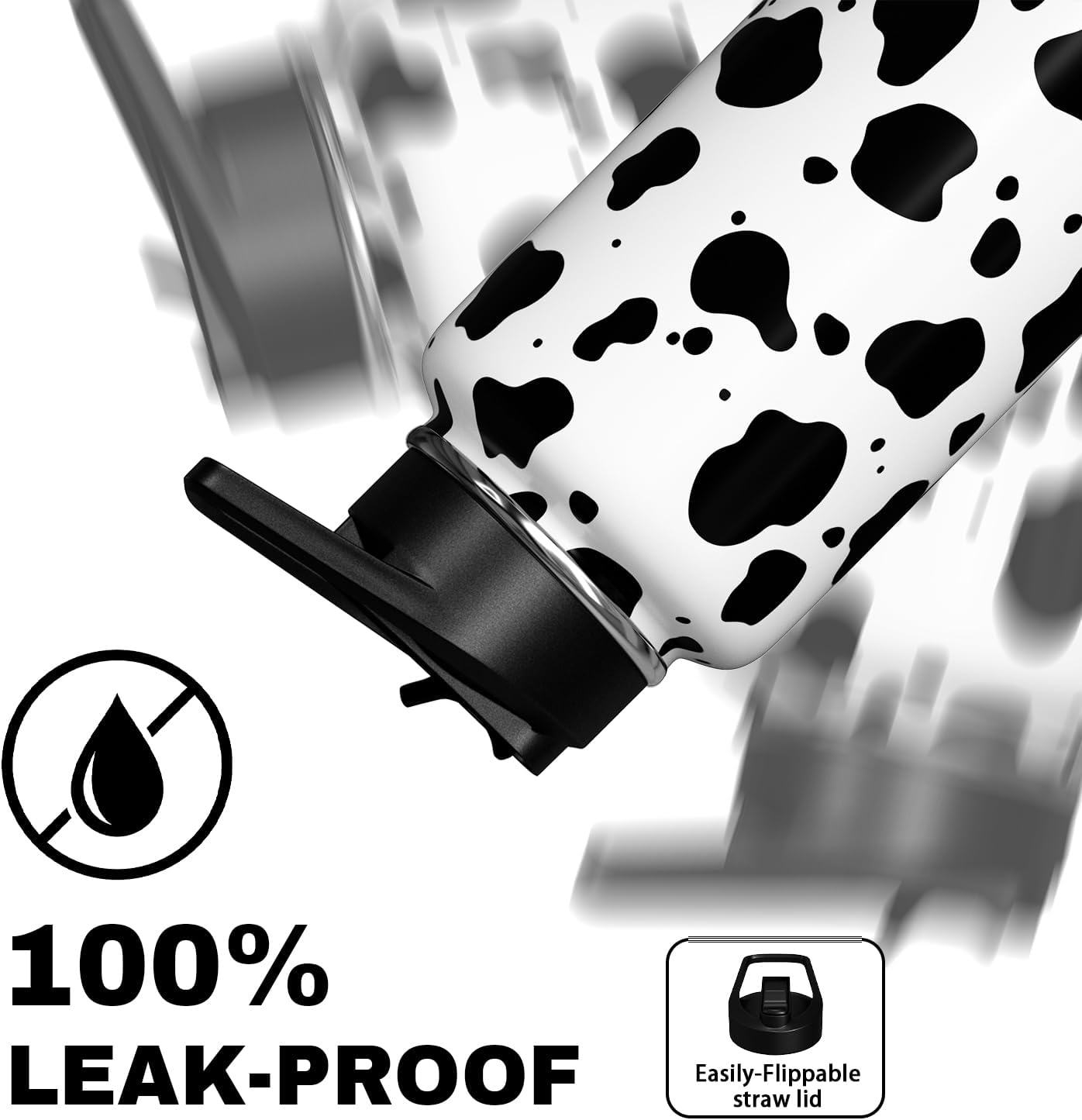 Cow Print Water Bottle with Straw Lid 32oz Vacuum Insulated Sports Water Bottles Cow Gifts for Women Men Cow Print Stuff Accessories Stainless Steel Thermos Travel Mug