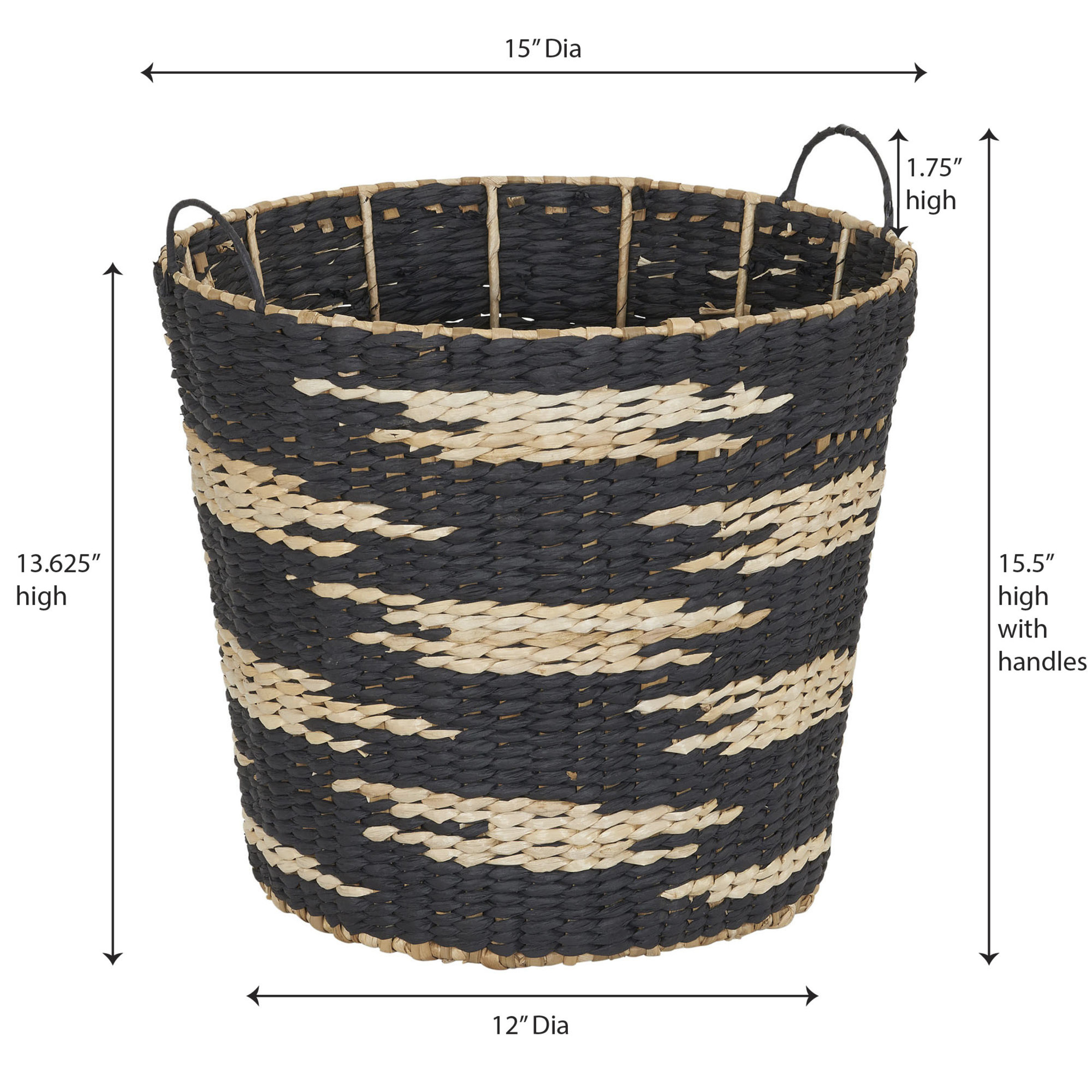 Household Essentials Tapered Woven Basket, Large Decorative Basket with Handles, Black and White Pattern