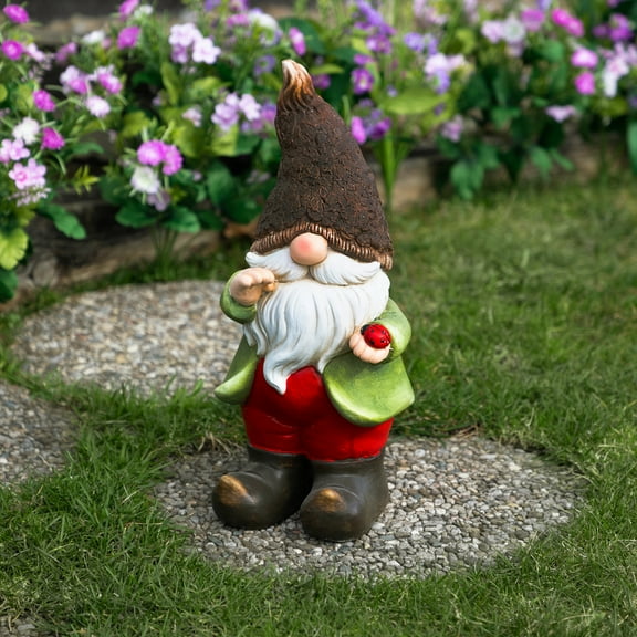 Northlight Gnome with Ladybug Outdoor Garden Statue - 15.75"