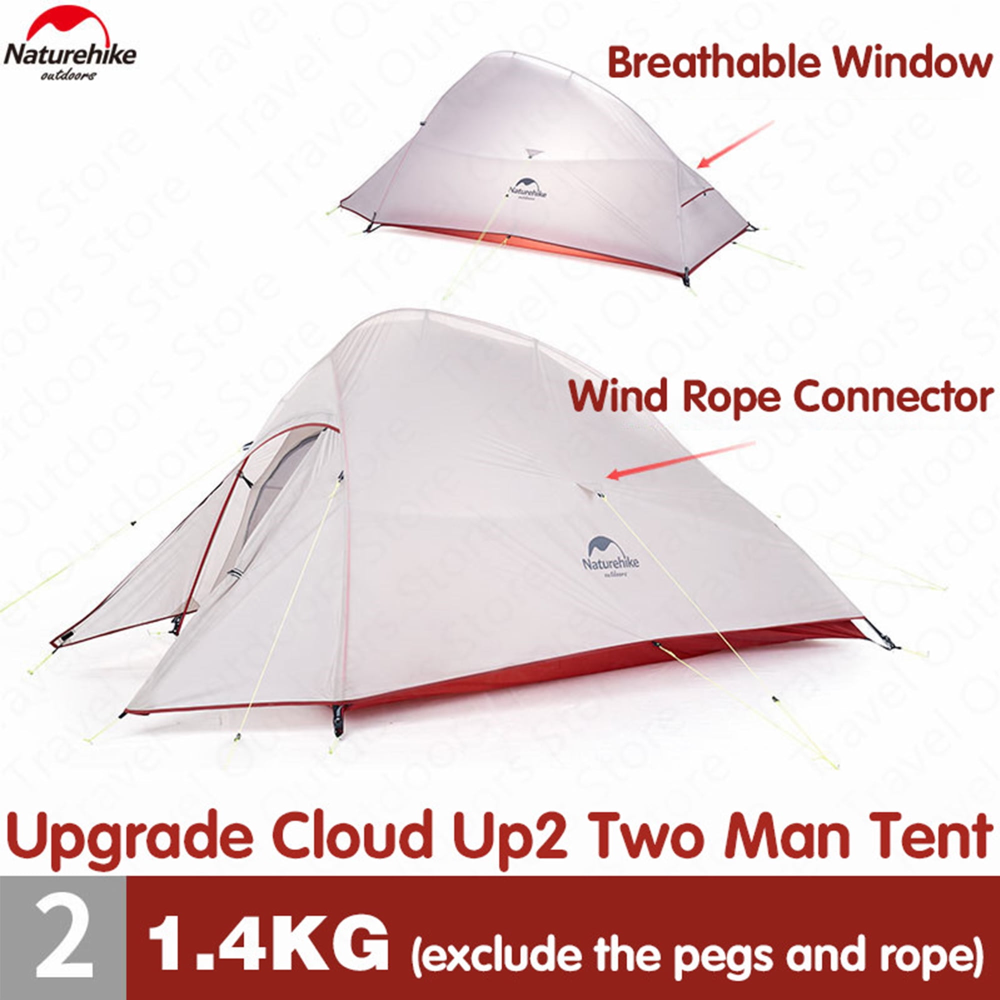Naturehike 20D Silicone Tent Bear-UL2 Large Space Double Camping Tent Ultralight Water Resistant Camping Tent 2 Person NH20ZP108