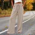 thumbnail image 2 of Horkkom Cotton Linen Pants Women Elastic Waist Drawstring Wide Leg Pants Summer Casual Loose Pants with Pockets L, 2 of 8