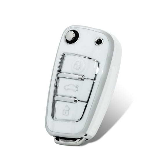 OFFCURVE Soft TPU Full Protective Key fob Case Cover for Audi 3 Buttons Shell Holder, White Sliver
