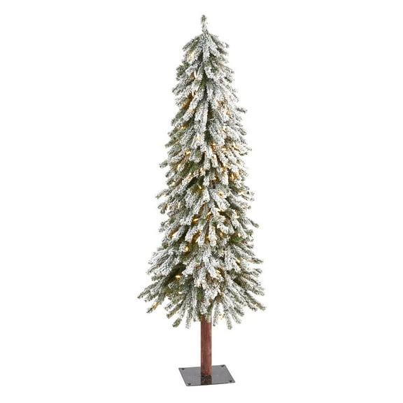 Nearly Natural 5ft. Flocked Grand Alpine Artificial Christmas Tree with 200 Clear Lights
