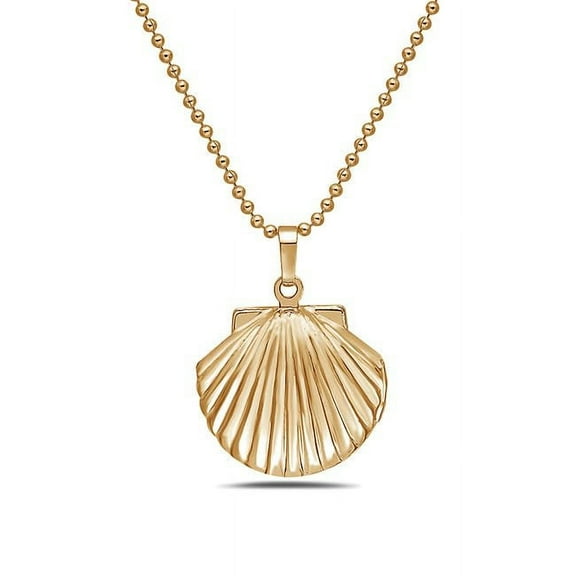 14k Gold Tone Seashell Photo Locket With 18 Chain