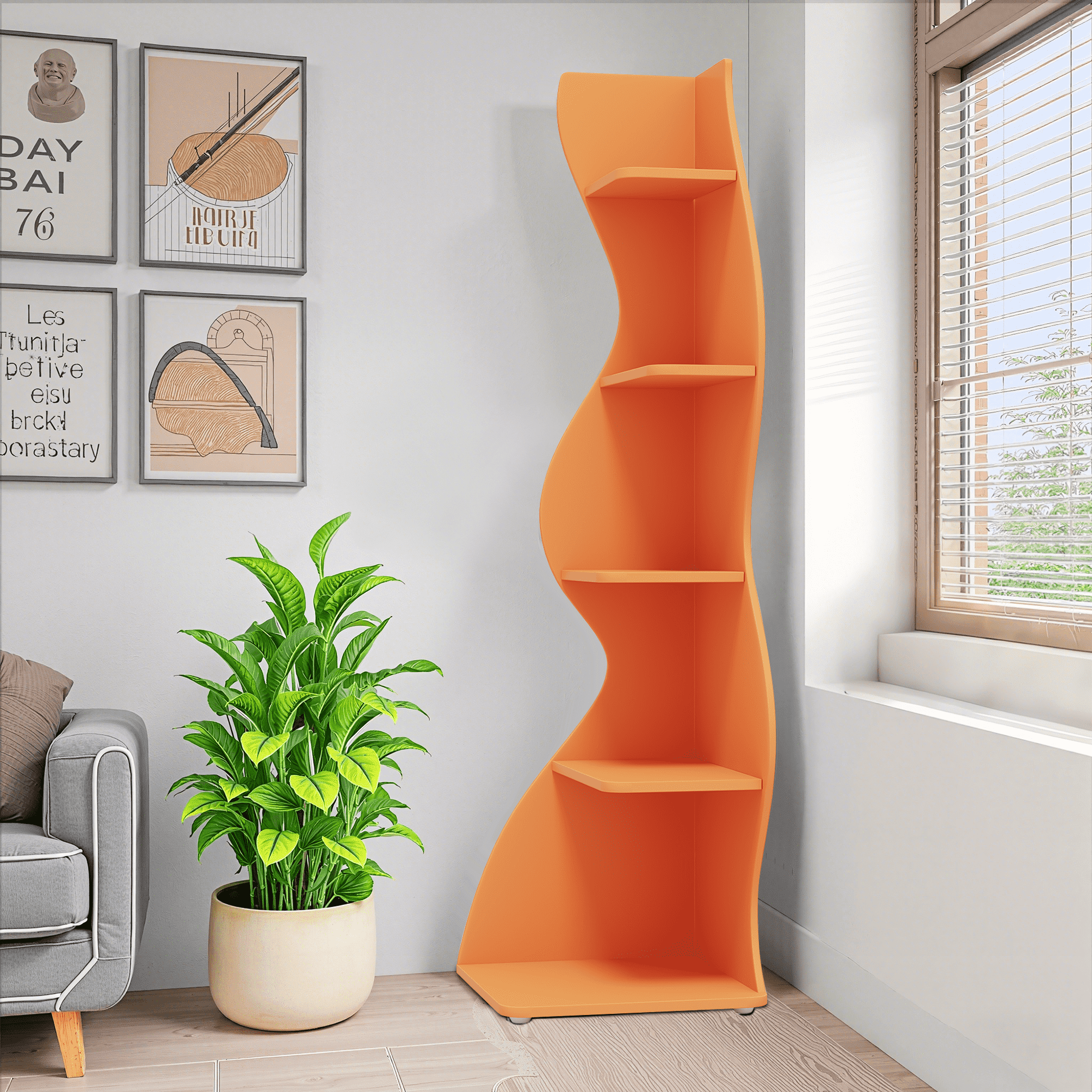 MAYEERTY Vintage 5-Tier Corner Bookcase, Adjustable Wall Corner Display Shelf, Decorative Storage Organizer for Home & Office