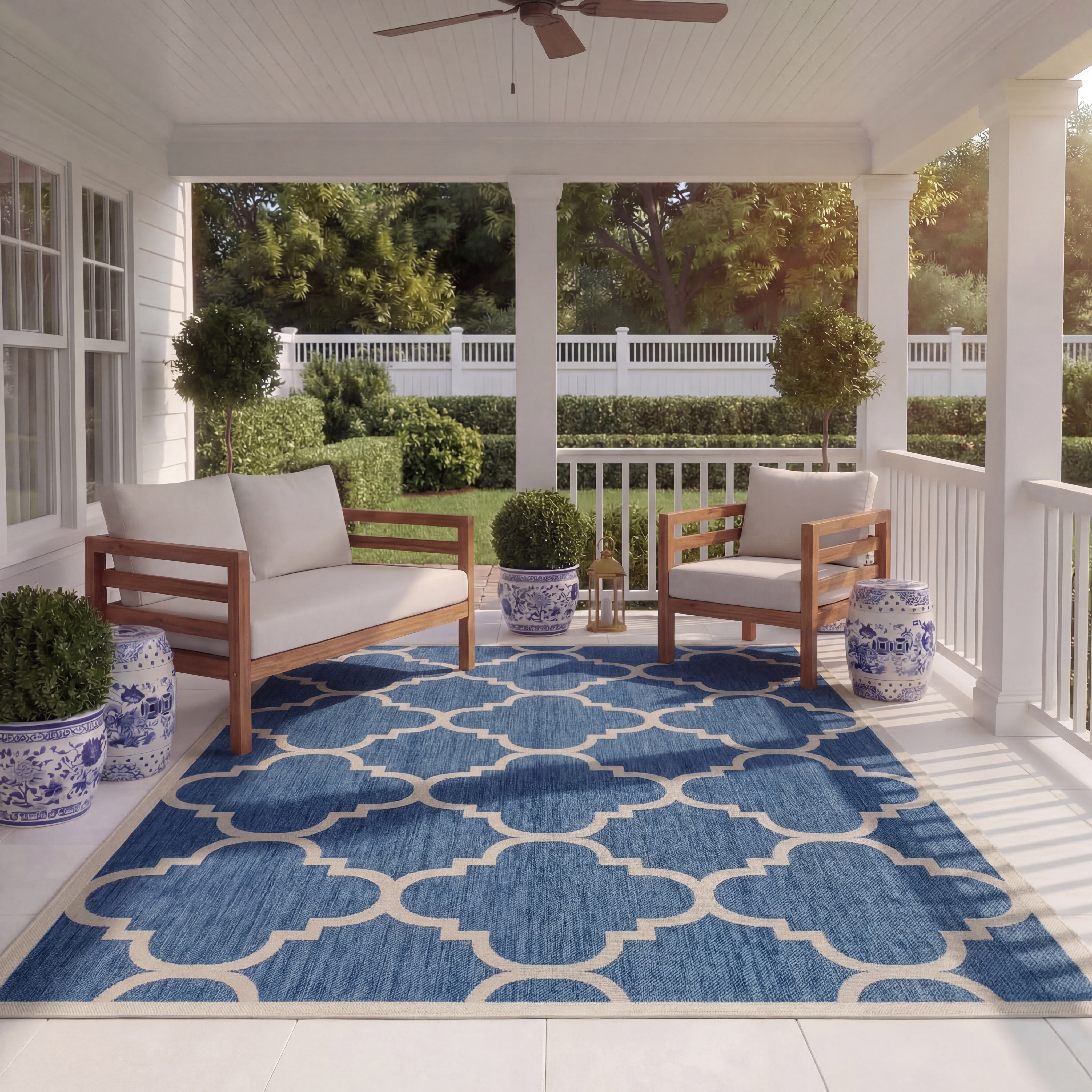 Safavieh Courtyard Becky Geometric Indoor/Outdoor Area Rug, Blue/Beige, 8' x 11'