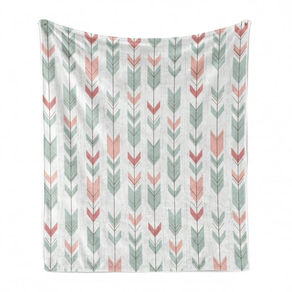 Geometric Soft Flannel Fleece Throw Blanket, Abstract Design with Chevron Triangles and Stripes Dots Modern Image, Cozy Plush for Indoor and Outdoor Use, 50" x 60", Pale Blue and Pink, by Ambesonne