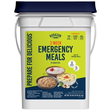 Augason Farms 2 Week Emergency Food Supply Kit – 1 Person Survival Meal Kit – Dehydrated Meals with Long Shelf Life – Just Add Water – Ideal for Prepping, Camping, Emergency Use – 119 Servings
