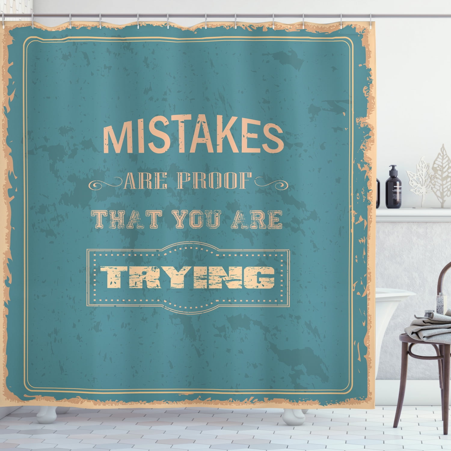 Ambesonne Wording Shower Curtain, Vintage Distressed, 69"Wx84"L, Sand