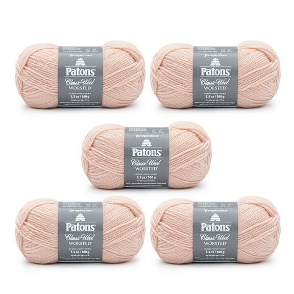Patons Classic Wool Peach Blush Yarn - 5 Pack of 3.5oz/100g - Wool - 4 Medium - 210 Yards - Knitting/Crochet