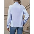 thumbnail image 6 of Women'S Striped Button Front Shirts Mock Neck Long Sleeve Office Blouse Tops Blue L, 6 of 8