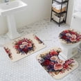 thumbnail image 3 of Red Rose Bathroom Rugs Set Spring Pink Purple Flower Floral Watercolor Linen Texture Non Slip Absorbent Soft Bath Mats 3 Piece Set with Bathroom Rug, U-Shaped Floor Mat, Toilet Seat Cover Small Size, 3 of 9
