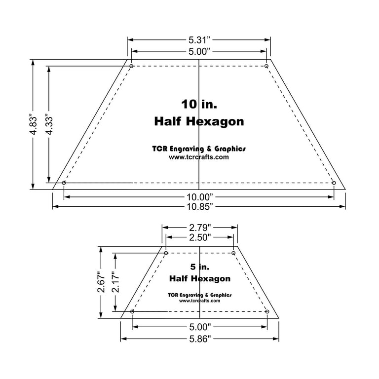 Hexagonale Quilting Template Set, 10,2 Cm, 7,6 Cm, 5,1 Cm, 2,5 Cm Avec 1/10,2 Cm Couture Prime