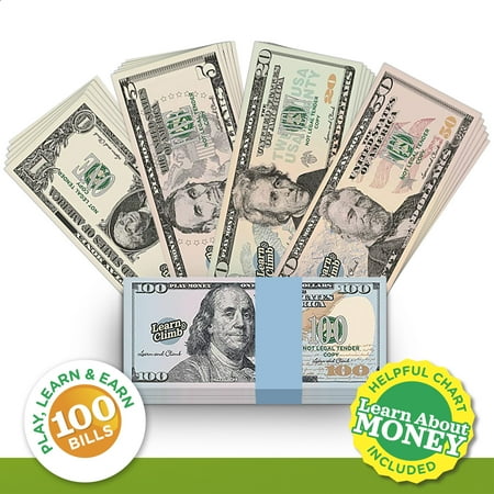Learn & Climb Play Money Bills Set for Kids - 100 Paper Bills