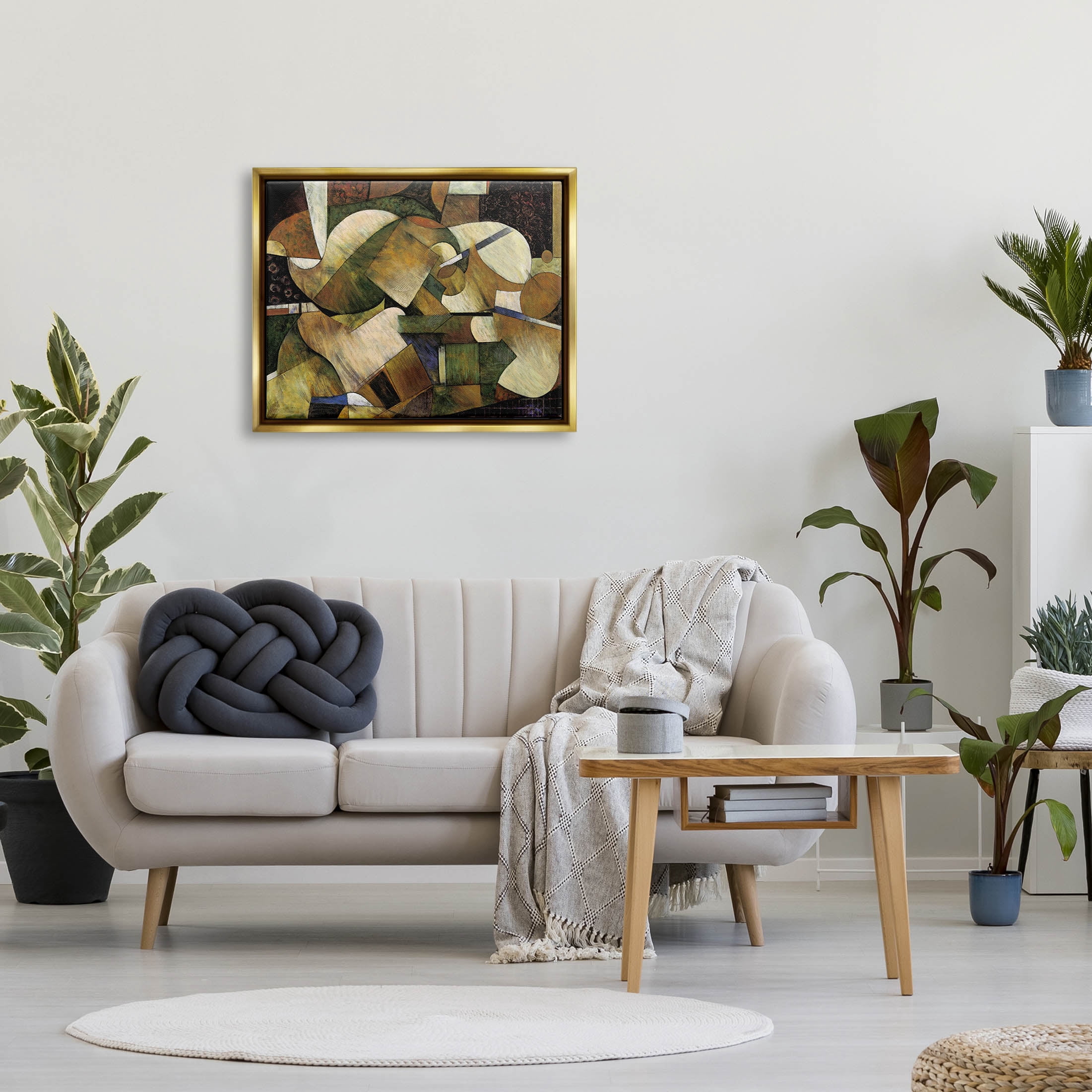 Stupell Industries Layered Shapes Cubism Arrangement Painting Metallic Gold Floating Framed Canvas Print Wall Art, Design by Jonathan Parsons
