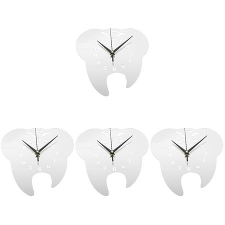 TABLZONE Set of 4 Tooth-Shaped Silent Wall Clocks Acrylic Home Decor Unique Design