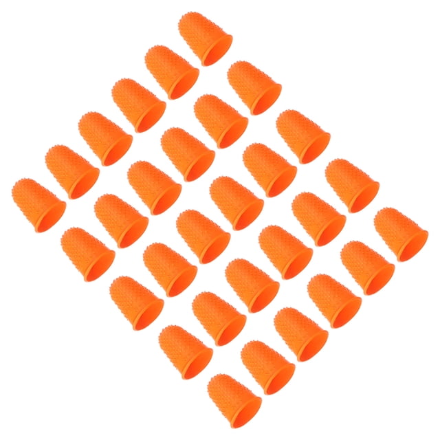 Uxcell Puntas de Dedo de Goma, Paquete de Protectores de Dedos de Silicona para Pulgar, Fundas de Dedos, Almohadillas de Protección, Dedales para Oficina, Naranja 30 piezas Tamaño XL