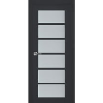 Interior Solid French Door Frosted Glass | Veregio 7602 Antracite | Single Regular Panel Frame Trims Handle | Bathroom Bedroom Sturdy Doors -36" x 84"
