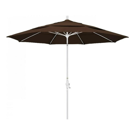 Pemberly Row 11' White Aluminum Pole Patio Umbrella in Pacifica Mocha Fabric
