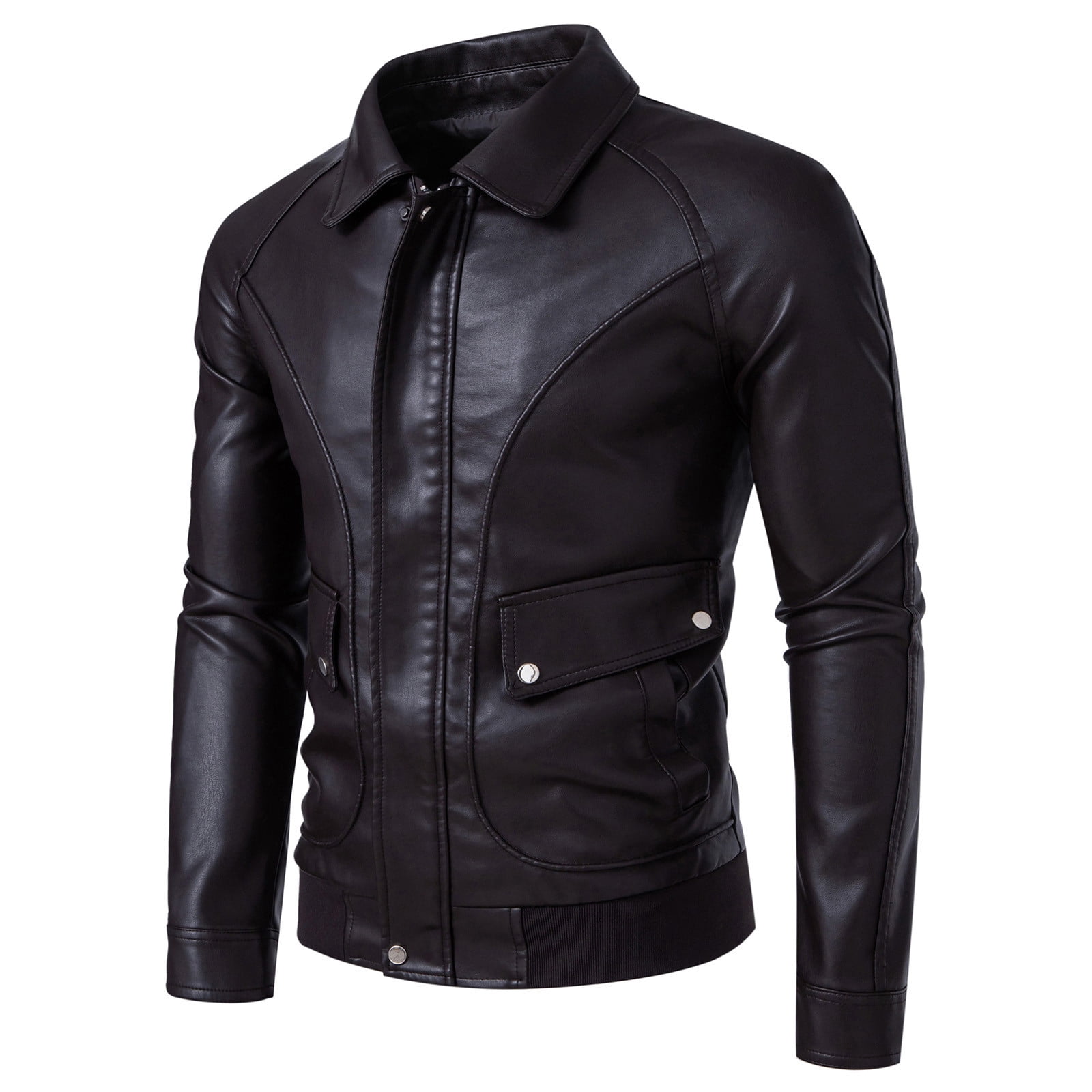 Mens Leather Jacket Full Zip Motorcycle Jackets Long Sleeve Retro Bomber Jackets Waterproof Lapel Collar Windbreak Coat Padded Waterproof Baseball Coat Fall Winter Warm Outwears