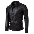 thumbnail image 4 of PU-Leather Shirts for Men with Pockets and Collar Long Sleeve Zip Up Jackets Trendy Solid Color Slim-Fit Streetwear Motorcycle Outerwear Tops, 4 of 8