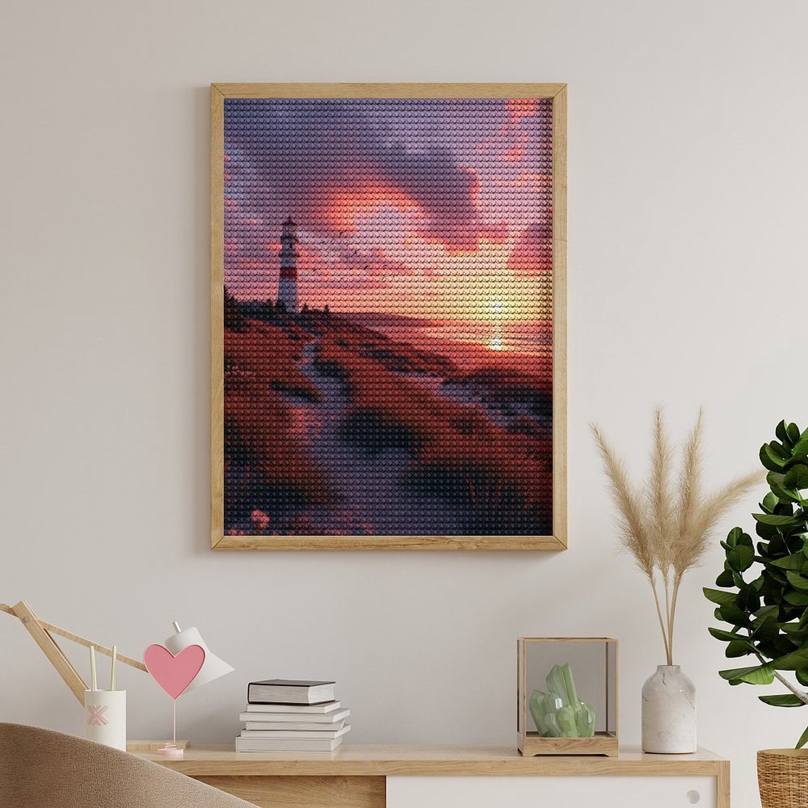 Diamond Art Kits for Adults, Sunset Lighthouse Coastal Pathway 5D Diamond Painting Kits for Adults Beginners, DIY Full Drill Diamond Painting, Gem Art and Crafts 12x16