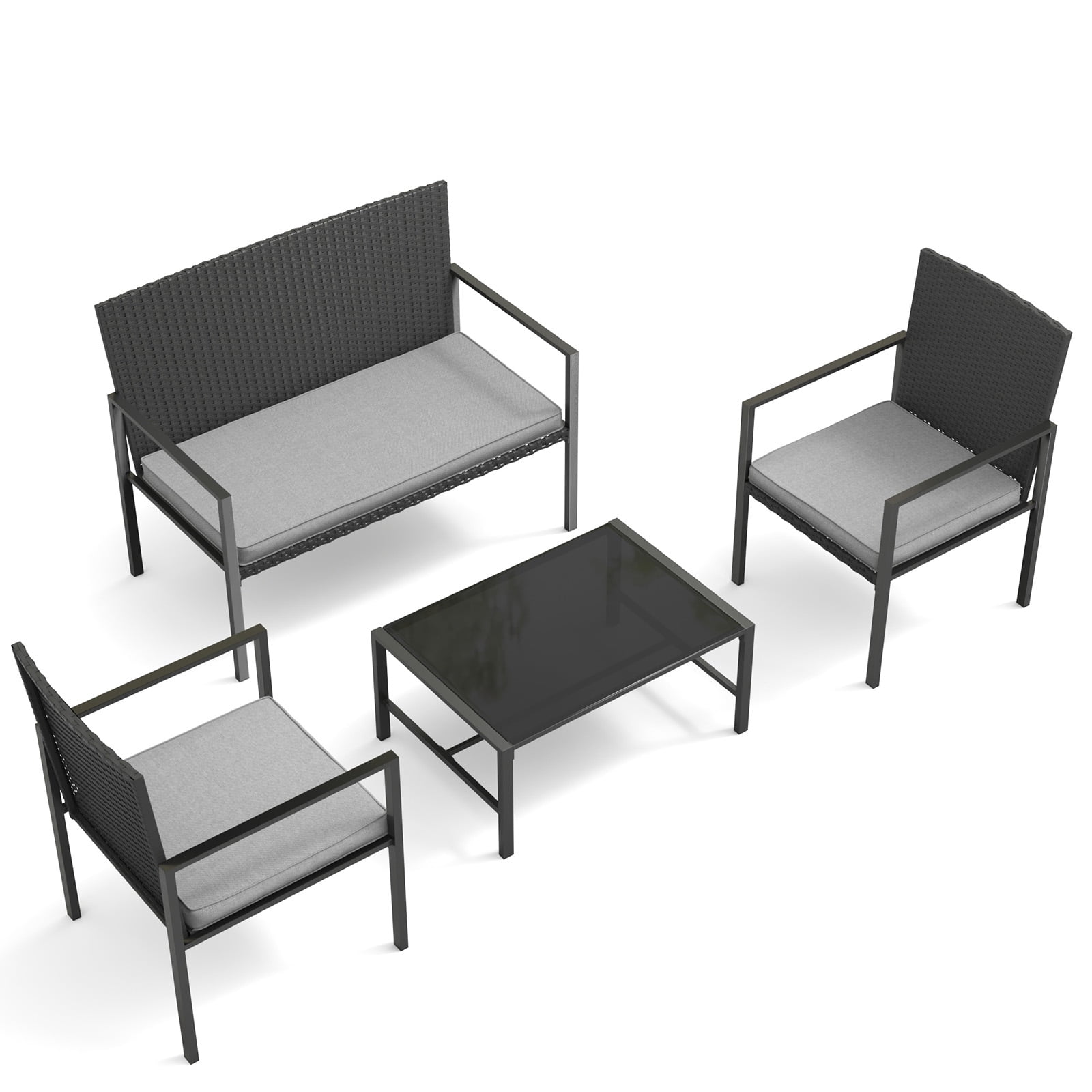 UDPATIO 4 Piece Patio Furniture Sets, Outdoor Conversation Sets of 4, 4 Pieces Wicker Patio Furniture Set with Coffee Table, Gray