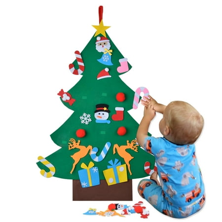 Educational Felt Felt Christmas Tree Set DIY Kids Educational Toy Door Wall Decoration with Detachable Ornaments for Toddlers & Gifts ()