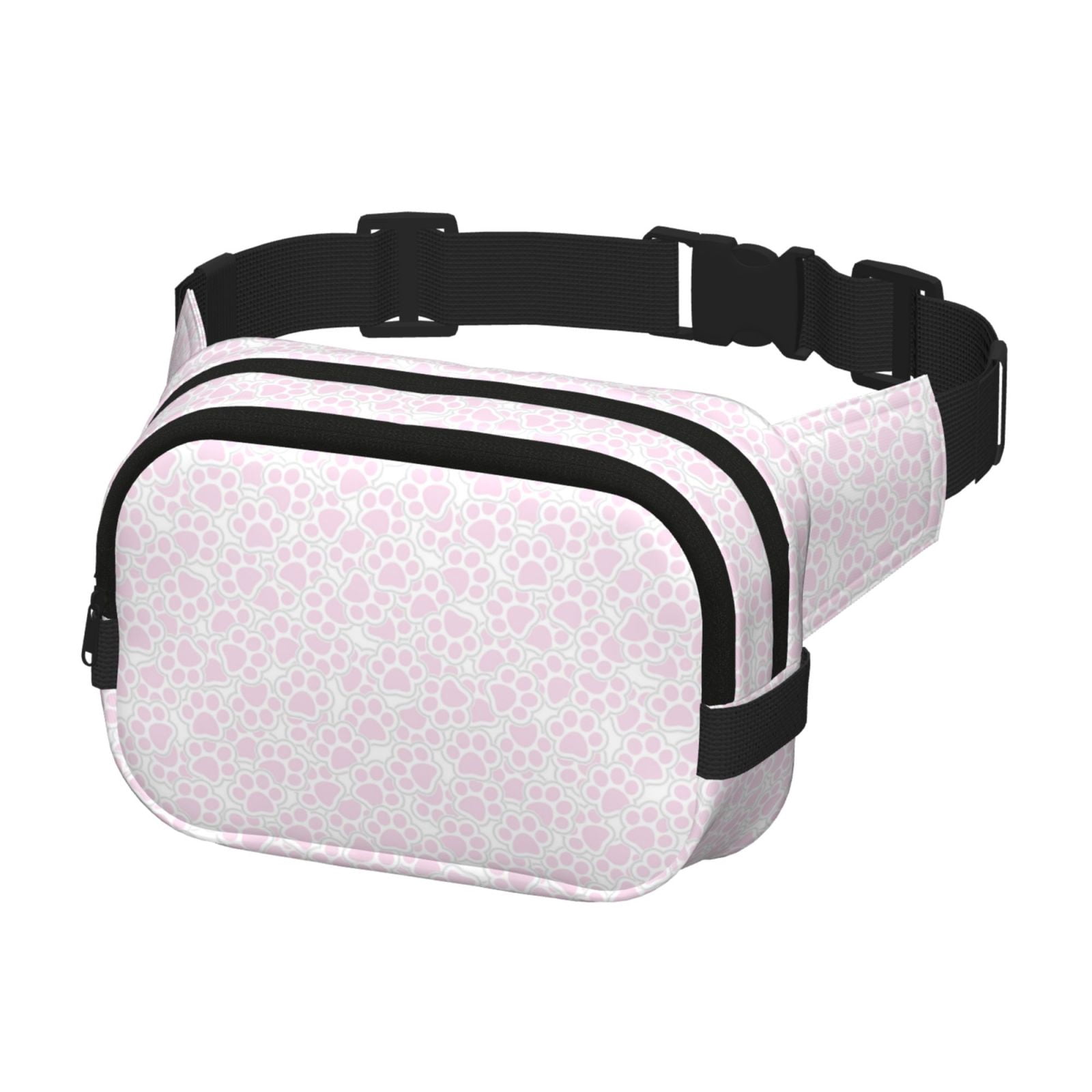 Picia Cat Paw Print Square Double-Layer Waist Bag Mini Adjustable Waist Belt Bag Exercise Running Travel Hiking