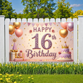 thumbnail image 4 of Pink Decorations Sweet 16 Birthday Banner Glamorous Design Decorative Balloons Happy Birthday Backdrop for Teen Celebration Event Decoration Photography, 4 of 6