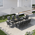 thumbnail image 2 of ALAULM 8 Piece Patio Dining Set w/14FT Umbrella, Metal Outdoor Furniture Set w/Rectangular table, 8 Fixed Chairs and Removable Cushions for Patio, Backyard, Garden, Poolside（Grey）, 2 of 9