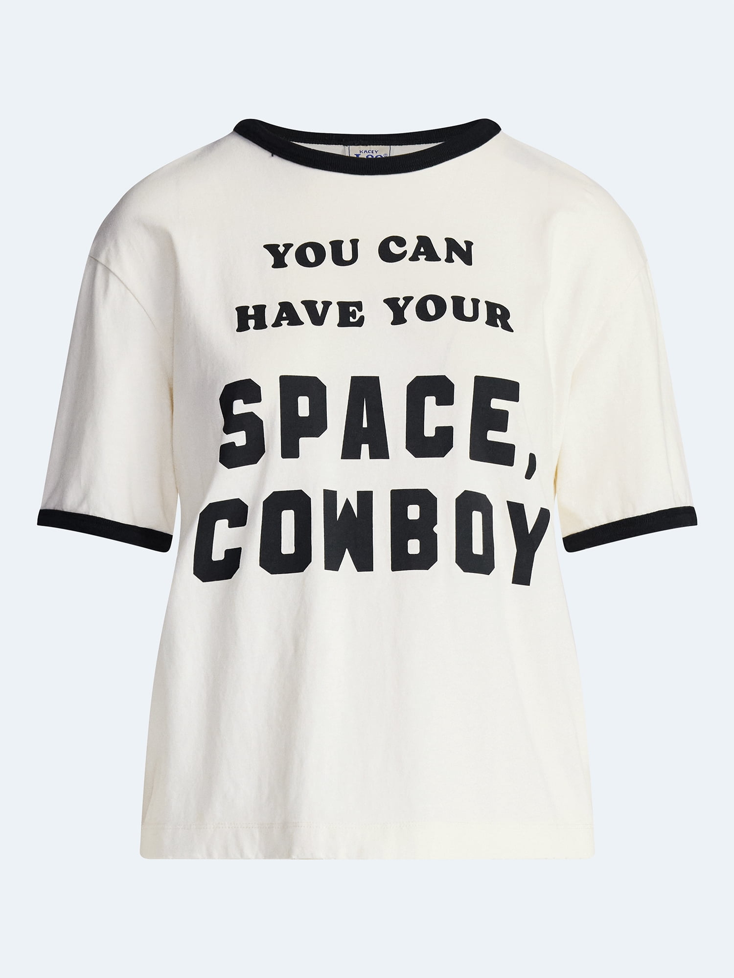 Kacey Lee Women's Have Your Space Graphic Ringer Tee with Short Sleeves, Sizes XXS-XXL