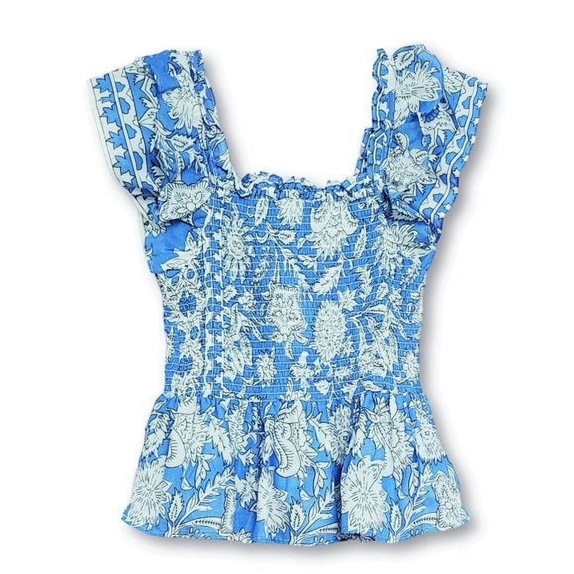 Haut Paysan J. Jill à Imprimé Floral Bleu – Taille S, Taille Smocked, Occasion Parfait état