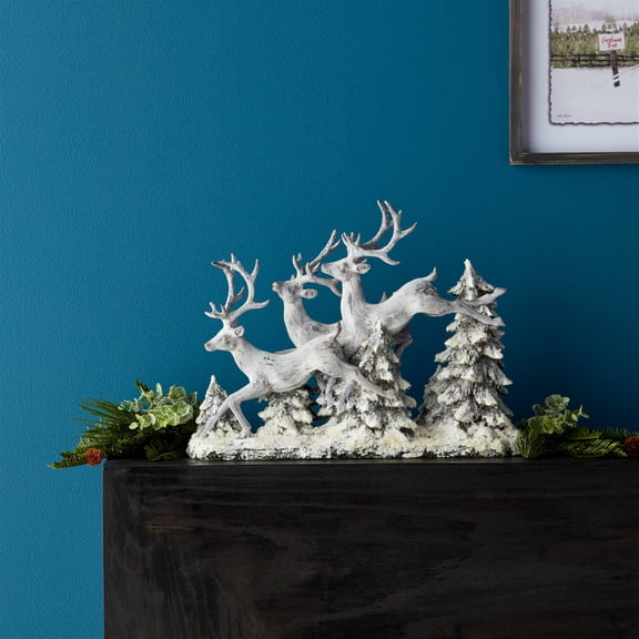 Melrose Flocked Deer and Trees Christmas Figurine - 16"