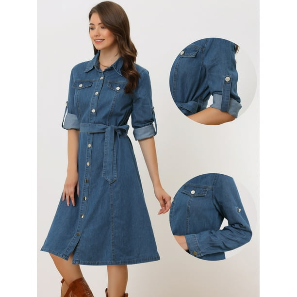 Utcoco Vestido Camisero Para Mujer, Casual, Con Solapa, Manga