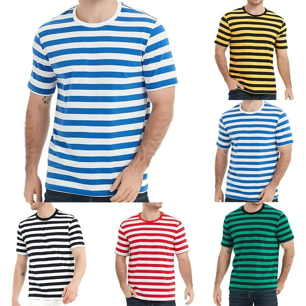 chengsi Men Striped Sailor T Shirt Summer Loose O Neck Top